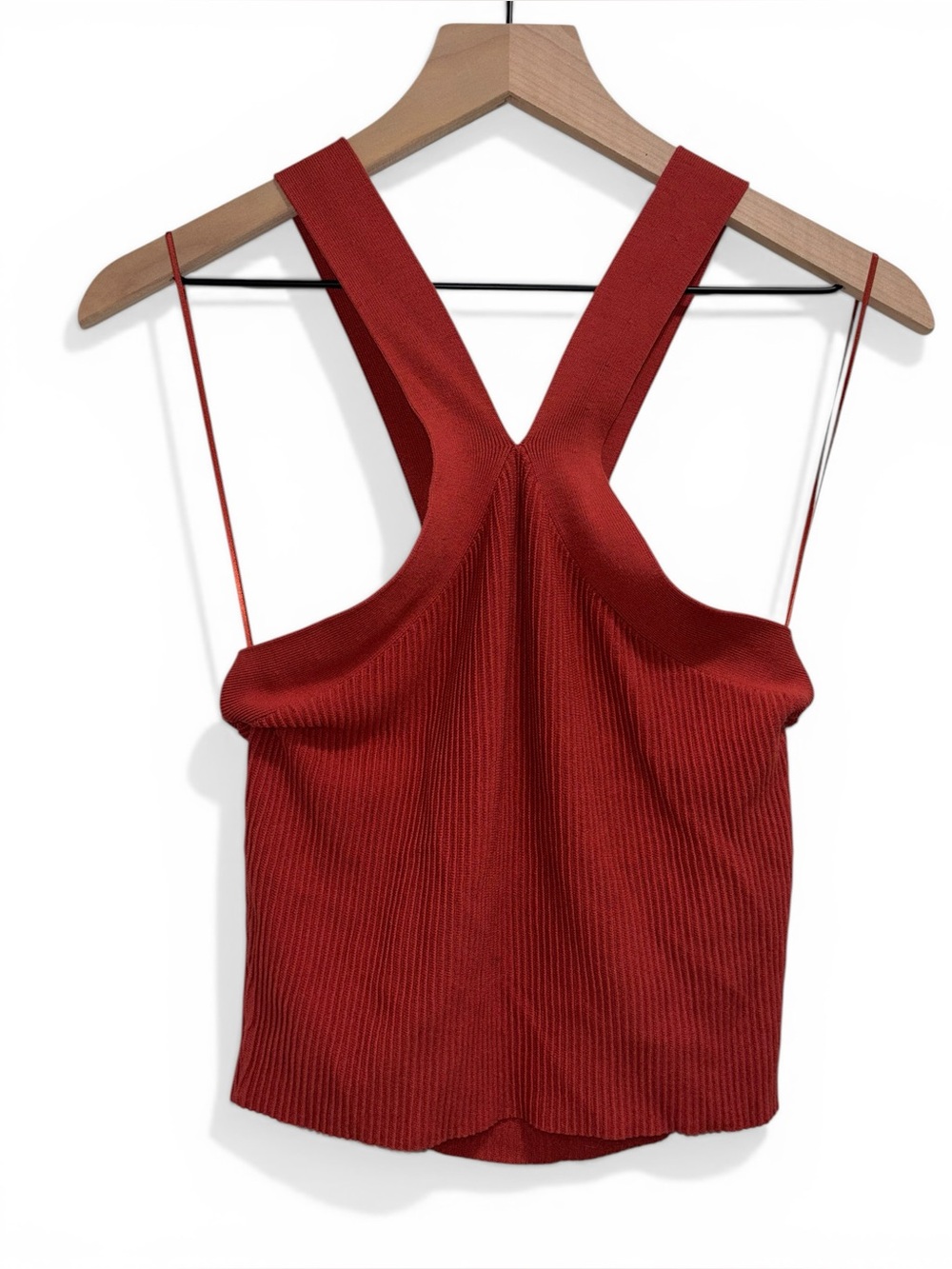 Halogen Orange Rust Ribbed Cross Neck Top -Size Small
